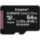 Kingston TARJETA DE MEMORIA 64GB MICROSDXC CANVAS SELECT 2P 2PC 100R A1 CLASE 10 CON ADAPTADOR SD