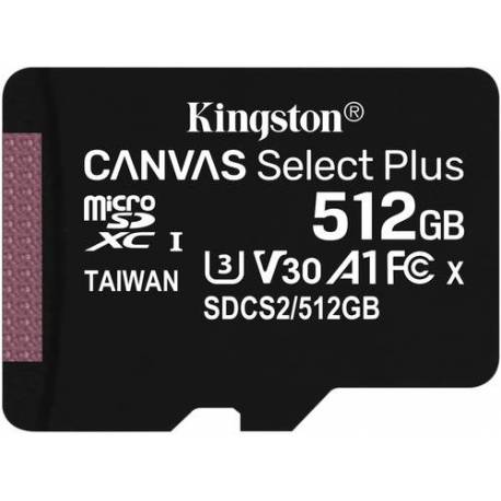 Kingston TARJETA DE MEMORIA 512GB MICROSDXC CANVAS SELECT 100R A1 CLASE 10 CON ADAPTADOR SD